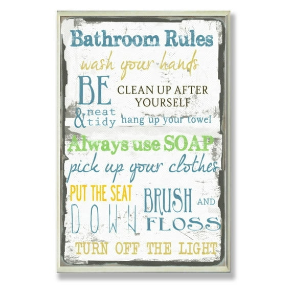 Bathroom Rules Typography Bathroom Wall Plaque