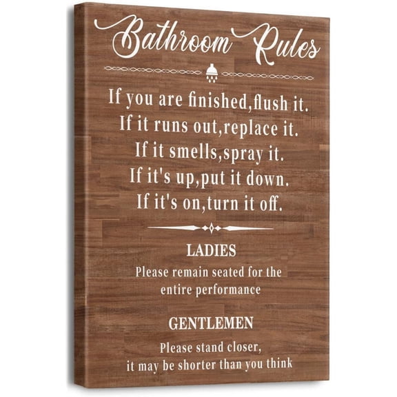Bathroom Rules Wall Art Canvas Print Wall Decor Framed Ready to Hang for Bathroom Toilet Rules Sign