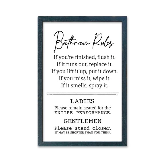 Bathroom Rules Wall Decor Bathroom Rules (Black), 16"L x 11"W Restroom Toile Sign