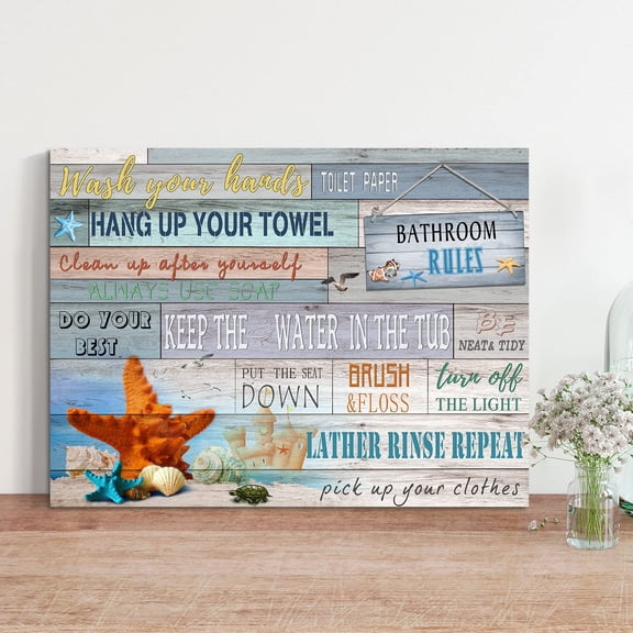 Bathroom Rules Wall Decor Signs Funny Toilet Rules Sign Wall Art Cute Farmhouse Ocean Canvas Prints Rustic Nautical Seastar Wall Art For Bathroom Seashells Castle Pictures Wall Hanging 12x16