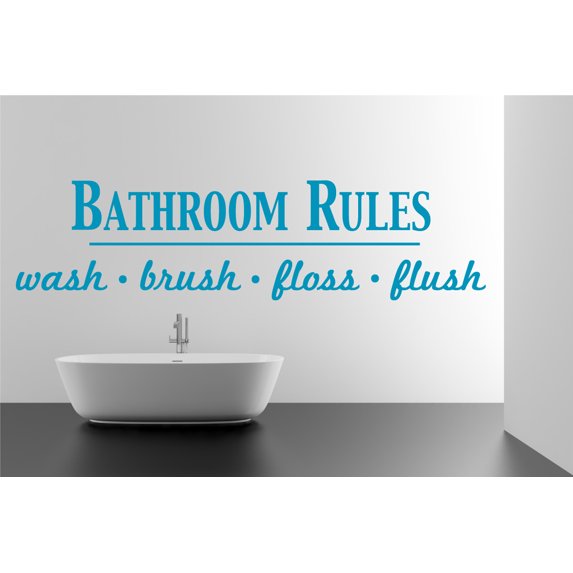 Bathroom Rules Wash Brush Floss Flush Quote Saying Wall Decal Sticker