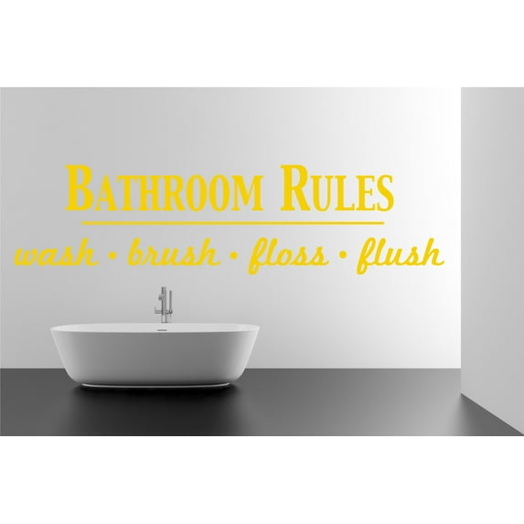 Bathroom Rules Wash Brush Floss Flush Quote Saying Wall Decal Sticker