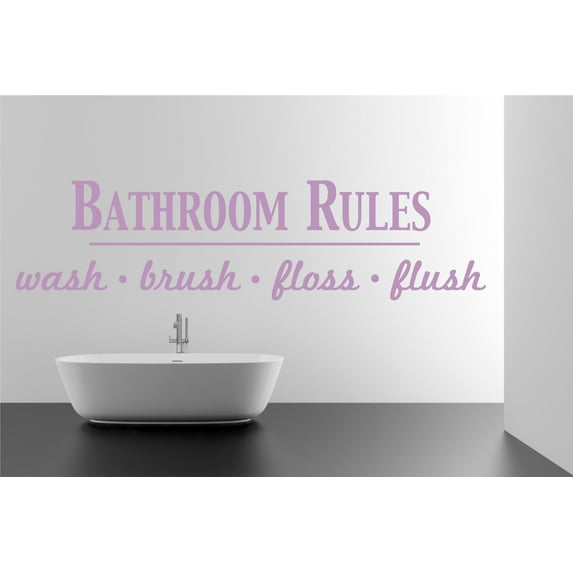 Bathroom Rules Wash Brush Floss Flush Quote Saying Wall Decal Sticker