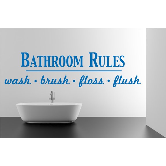 Bathroom Rules Wash Brush Floss Flush Quote Saying Wall Decal Sticker