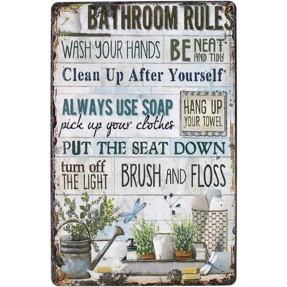 Bathroom Rules Wash Your Hands Metal Tin Sign Wall Home Decor Art Plaque Retro Vintage