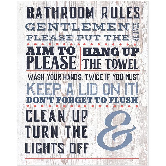 Bathroom Rules White Wood Wall Sign 12x15