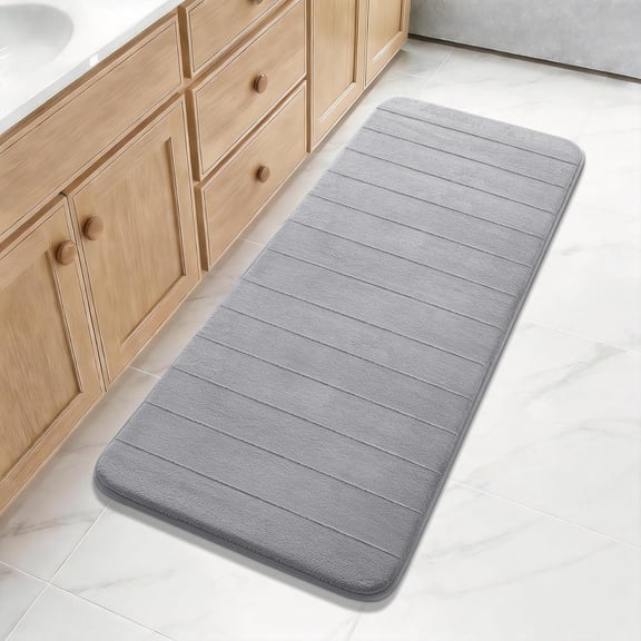 Bathroom Runner 55"x24", Non Slip Memory Foam Bath Mat, Super Soft Water Absorbent Hallway Carpet, Machine Washable Rug for Vanity Tub Shower, Gray