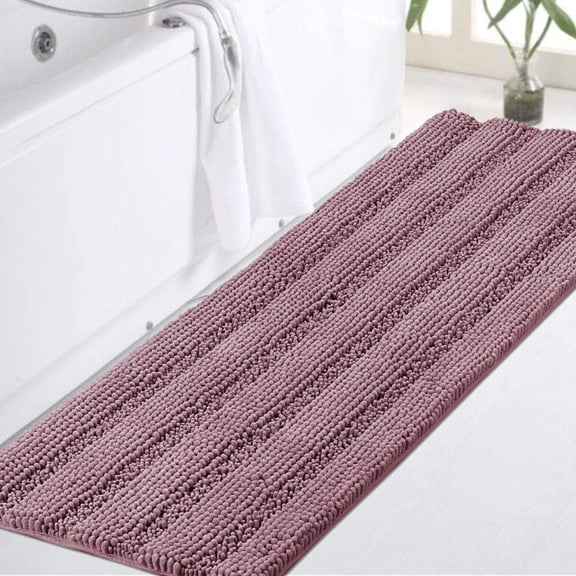 Bathroom Runner Extra Long Bathroom Rug Blue Chenille Bath Rug Non Slip Shaggy Bath Mat Shag Shower Mat, Soft and Cozy, Super Absorbent Water, Washable Rug, 47 x 17 inches, Stone Blue