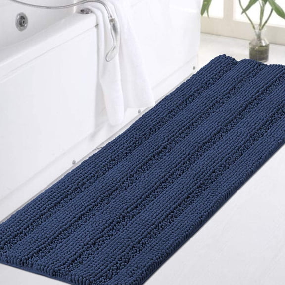 Bathroom Runner Extra Long Bathroom Rug Blue Chenille Bath Rug Non Slip Shaggy Bath Mat Shag Shower Mat, Soft and Cozy, Super Absorbent Water, Washable Rug, 47 x 17 inches, Stone Blue