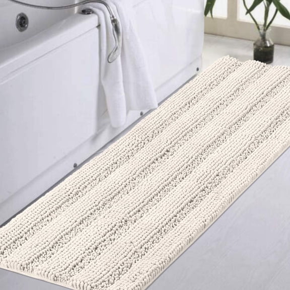 Bathroom Runner Extra Long Bathroom Rug Blue Chenille Bath Rug Non Slip Shaggy Bath Mat Shag Shower Mat, Soft and Cozy, Super Absorbent Water, Washable Rug, 47 x 17 inches, Stone Blue