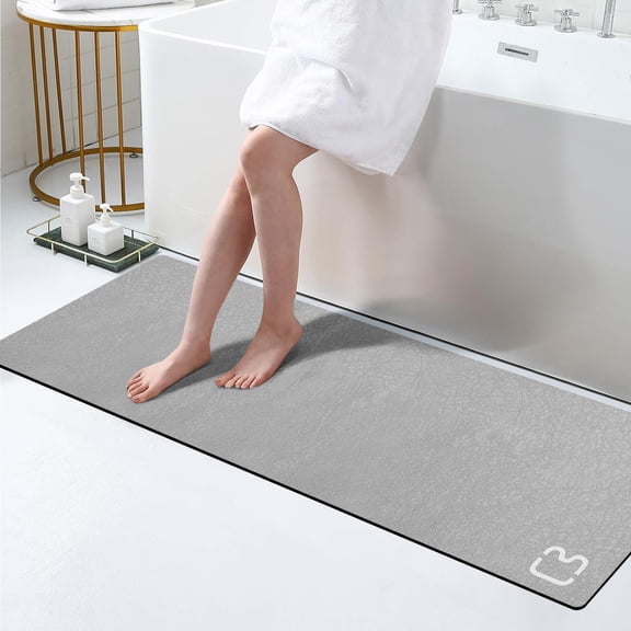 Bathroom Runner Mat Diatomaceous Earth Super Absorbent Fast Dry Non Slip Shower Mat Thin Rug Floor Mat for Bath Kitchen Laundry Room, 15.7x47.2, Grey