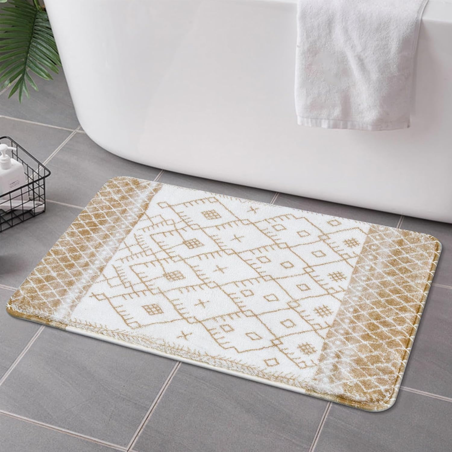 Bathroom Runner Rug 18x47 inch Long Boho Bath Mat Non-Slip Moroccan Farmhouse Gray Bath Rug Soft ...