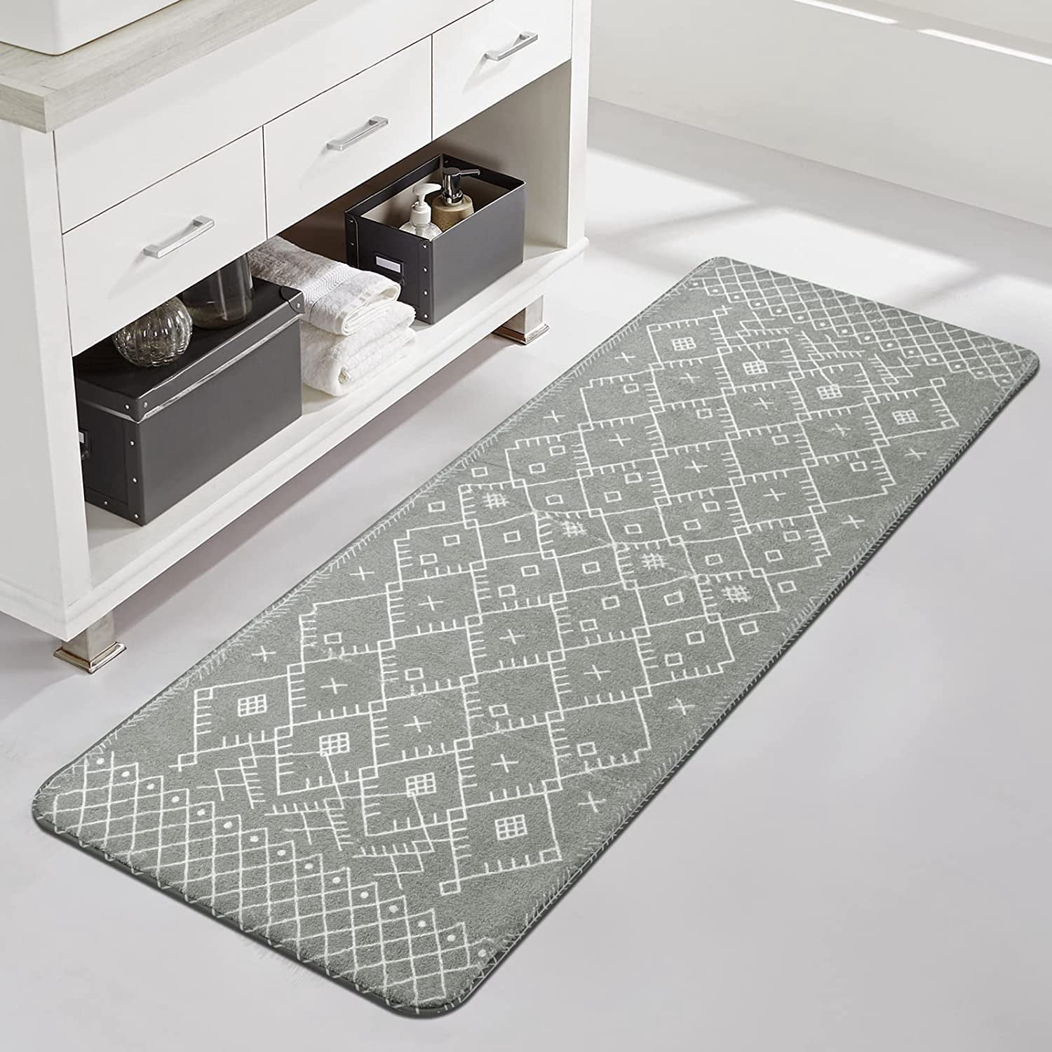 Bathroom Runner Rug 20X59 Inch Long Bohemian Bath Mat Non-Slip Moroccan ...