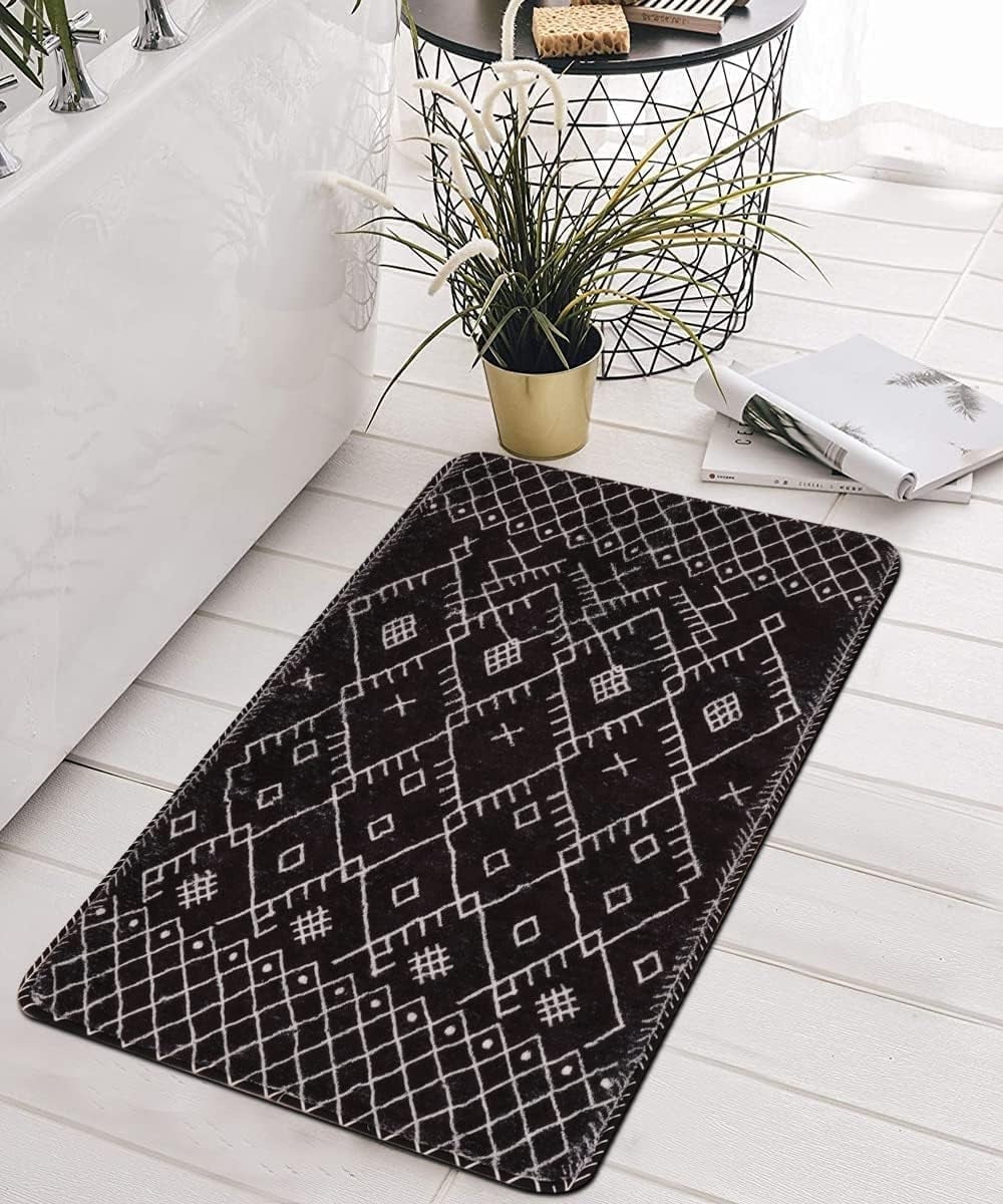 Bathroom Runner Rug 20x59 inch Long Boho Bath Mat Non-Slip Moroccan Farmhouse Gray Bath Rug Soft Velvet Machine Washable Bathroom Mats for Tub Sink Shower