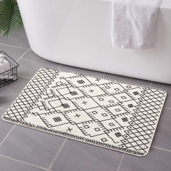 Bathroom Runner Rug 20x59 inch Long Boho Bath Mat Non-Slip Moroccan Farmhouse Gray Bath Rug Soft Velvet Machine Washable Bathroom Mats for Tub Sink Shower