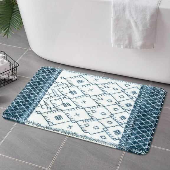 Bathroom Runner Rug 20x59 inch Long Boho Bath Mat Non-Slip Moroccan Farmhouse Gray Bath Rug Soft Velvet Machine Washable Bathroom Mats for Tub Sink Shower