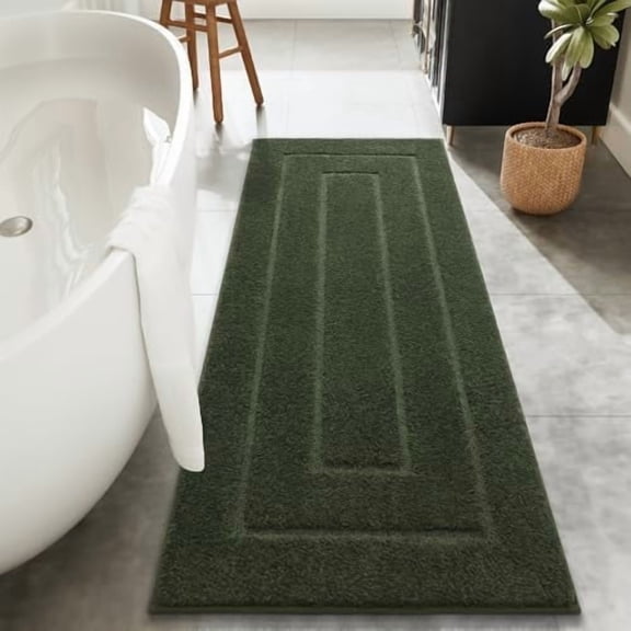 Bathroom Runner Rug 24x60 Inch Soft Absorbent Bathroom Rug Runner, Washable Bath Rugs Non Slip Long Bath Rugs Mat for Shower Tub, Olive Green