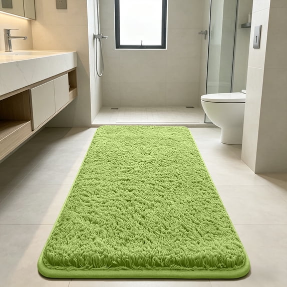 Bathroom Runner Rug 47x16 Inch - Extra Long Non Slip Bath Mat, Soft & Absorbent, Machine Washable Shaggy Hallway Carpet for Vanity Tub Shower, Home Decor(Green)