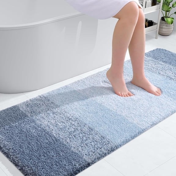 Bathroom Runner Rug 59" X 24" Extra Soft Absorbent Microfiber with Rubber Backing Quick Dry Washable Blue
