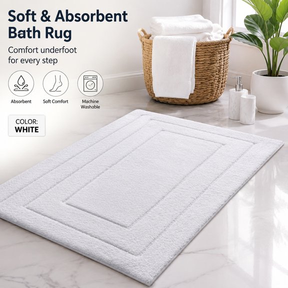 Bathroom Runner Rug 72x24, Non-Slip Soft Absorbent Bath Mat, White Color