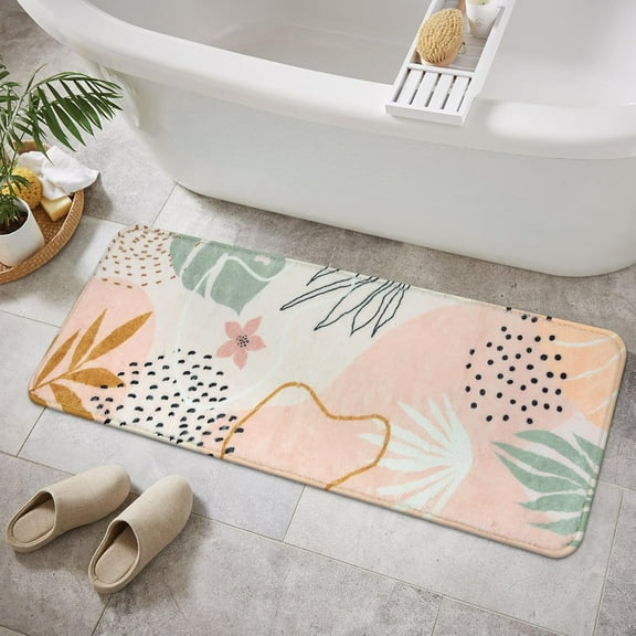 Bathroom Runner Rug Green Botanical Long Bath Mat Non-Slip Modern Boho Bath Rug Soft Velvet Machine Washable Floor Mats Aesthetic Design for Bathroom Tub Shower,20''''x59''''