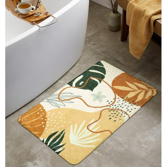 Bathroom Runner Rug Green Botanical Long Bath Mat Non-Slip Modern Boho Bath Rug Soft Velvet Machine Washable Floor Mats Aesthetic Design for Bathroom Tub Shower,20''''x59''''
