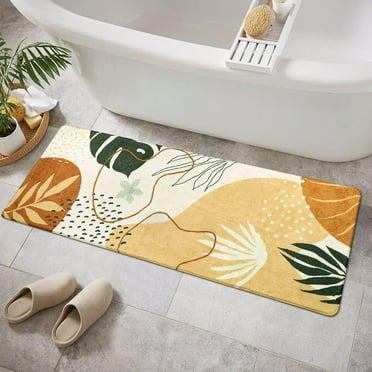 Bathroom Runner Rug Green Botanical Long Bath Mat Non-Slip Modern Boho Bath Rug Soft Velvet Machine Washable Floor Mats Aesthetic Design for Bathroom Tub Shower,20''''x59''''
