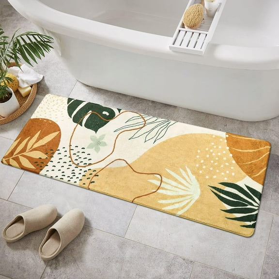 Bathroom Runner Rug Green Botanical Long Bath Mat Non-Slip Modern Boho Bath Rug Soft Velvet Machine Washable Floor Mats Aesthetic Design for Bathroom Tub Shower,20''''x59''''