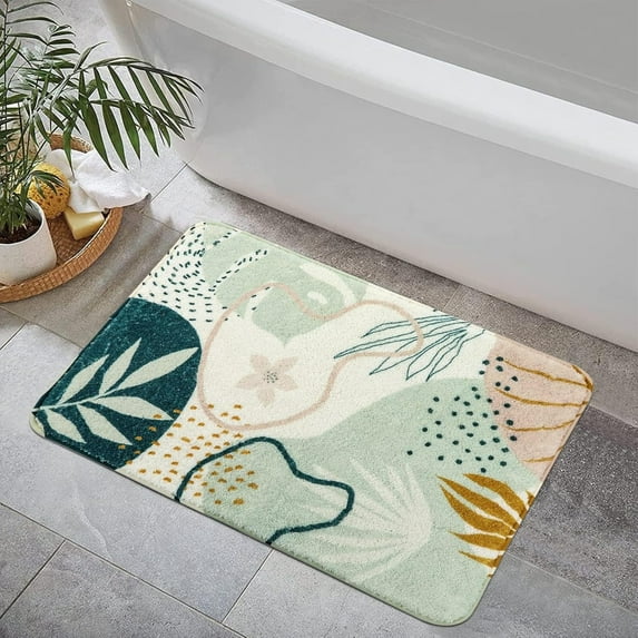 Bathroom Runner Rug Modern Abstract Long Bath Mat Non-Slip Cute Green Plant Bath Rug Soft Velvet Machine Washable Floor Mats for Bathroom Tub Shower