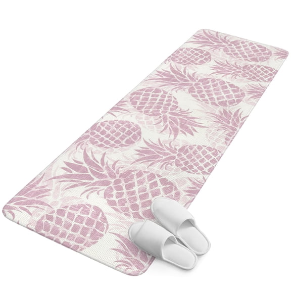 Bathroom Runner Rug, Pink Pineapple Absorbent Non Slip Washable Rug, Summer Botanical Tropical Fruits Low Profile Long Kitchen Rugs for Bedside, Hallway, Laundry, 16x47 In