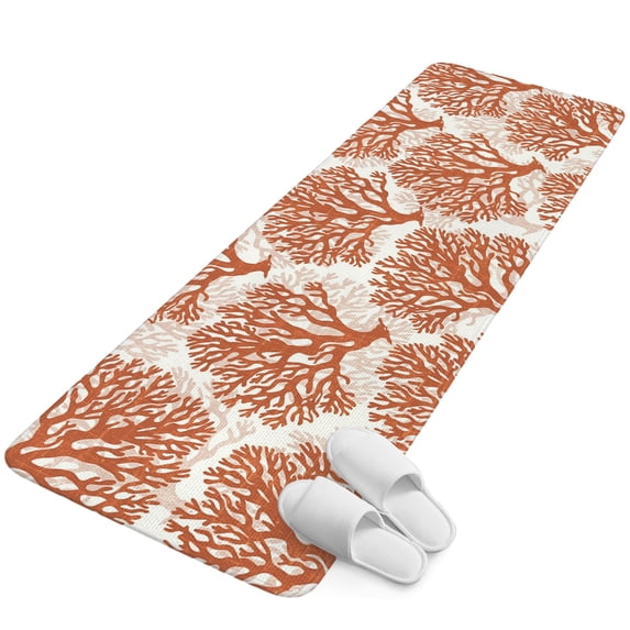 Bathroom Runner Rug, Red Coral Absorbent Non Slip Washable Rug, Coastal Summer Ocean Nautical Sea Low Profile Long Kitchen Rugs for Bedside, Hallway, Laundry, 16x47 In