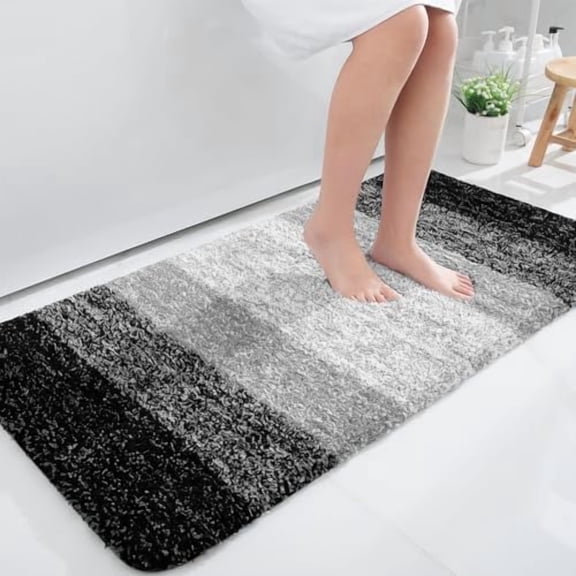 Bathroom Runner Rugs 45x27, Extra Soft Absorbent Microfiber Bath Rugs, Rubber Backing, Quick Dry, Machine Washable Bath Mats for Bathroom Floor, Tub and Shower, Home Decor Accessories, Black