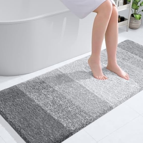 Bathroom Runner Rugs 54x24, Extra Soft Absorbent Microfiber Bath Rugs, Rubber Backing, Quick Dry, Washable Bath Mats for Bathroom Floor, Tub and Shower, Home Decor Accessories, Light Grey