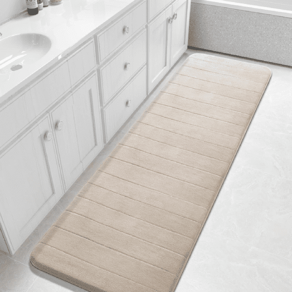 Bathroom Runner Rugs 72"x24" Non Slip Washable Memory Foam Bath Mat, Super Soft Water Absorbent Hallway Carpet for Vanity Tub Shower, Beige