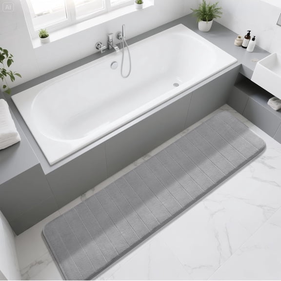 Bathroom Runner Rugs 72"x24" Non Slip Washable Memory Foam Bath Mat, Super Soft Water Absorbent Hallway Carpet for Vanity Tub Shower, Gray