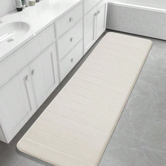 Bathroom Runner Rugs 72x24 Non Slip Washable Memory Foam Bath Mat er Soft Water Absorbent Hallway Carpet for Vanity Tub Shower Cream