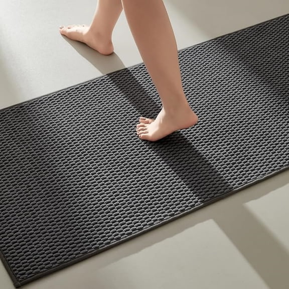 Bathroom Runner Rugs, Long Bath Mat Runner Washable Thin Quick Dry Low Pile Bathroom Runner Rugs Non Slip, Dark Grey 24"x70"