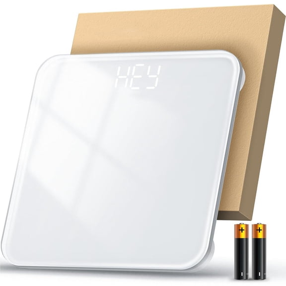 Bathroom Scale, Digital Weighing Machine, Upgraded Batteries Included, LED Display, Sturdy Tempered Glass
