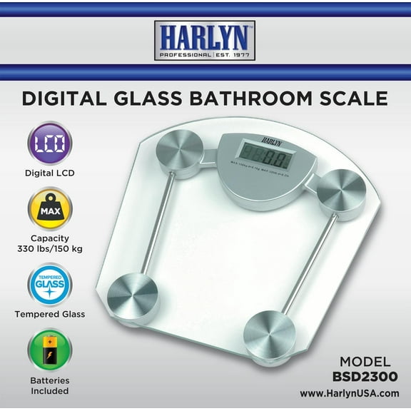 Bathroom Scale Glass (330 lbs) Tempered Glass - Digital Body Weight Scale - Step-on Technology by Harlyn