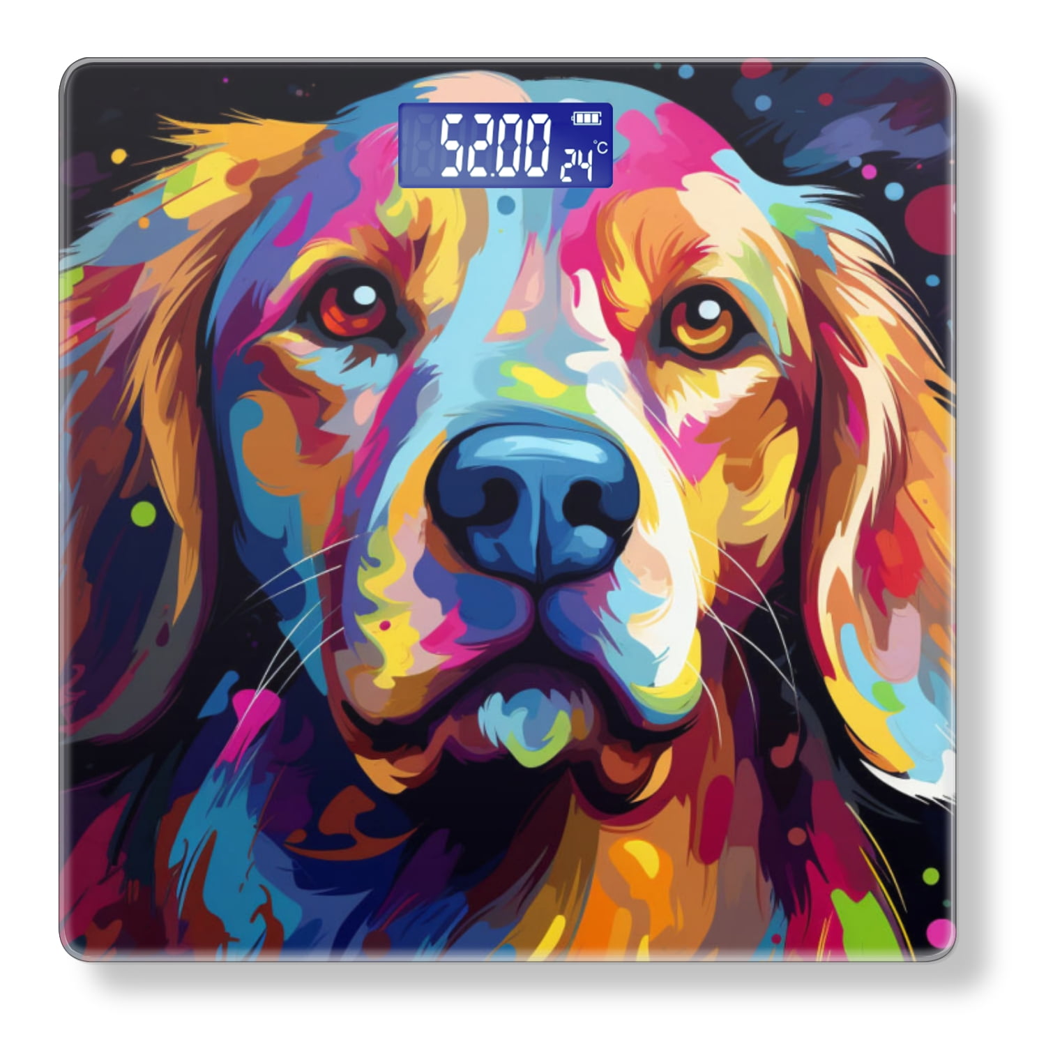 Bathroom Scale, Highly Accurate Digital Body Scale,Precisely Measures Weight up to 400 lbs-Abstract Colorful Vector Art Of Golden Retriever Dog Portrait