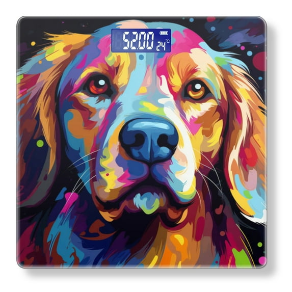 Bathroom Scale, Highly Accurate Digital Body Scale,Precisely Measures Weight up to 400 lbs-Abstract Colorful Vector Art Of Golden Retriever Dog Portrait