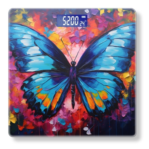 Bathroom Scale, Highly Accurate Digital Body Scale,Precisely Measures Weight up to 400 lbs-Abstract Oil Painting Of Blue Butterfly With Colorful Background