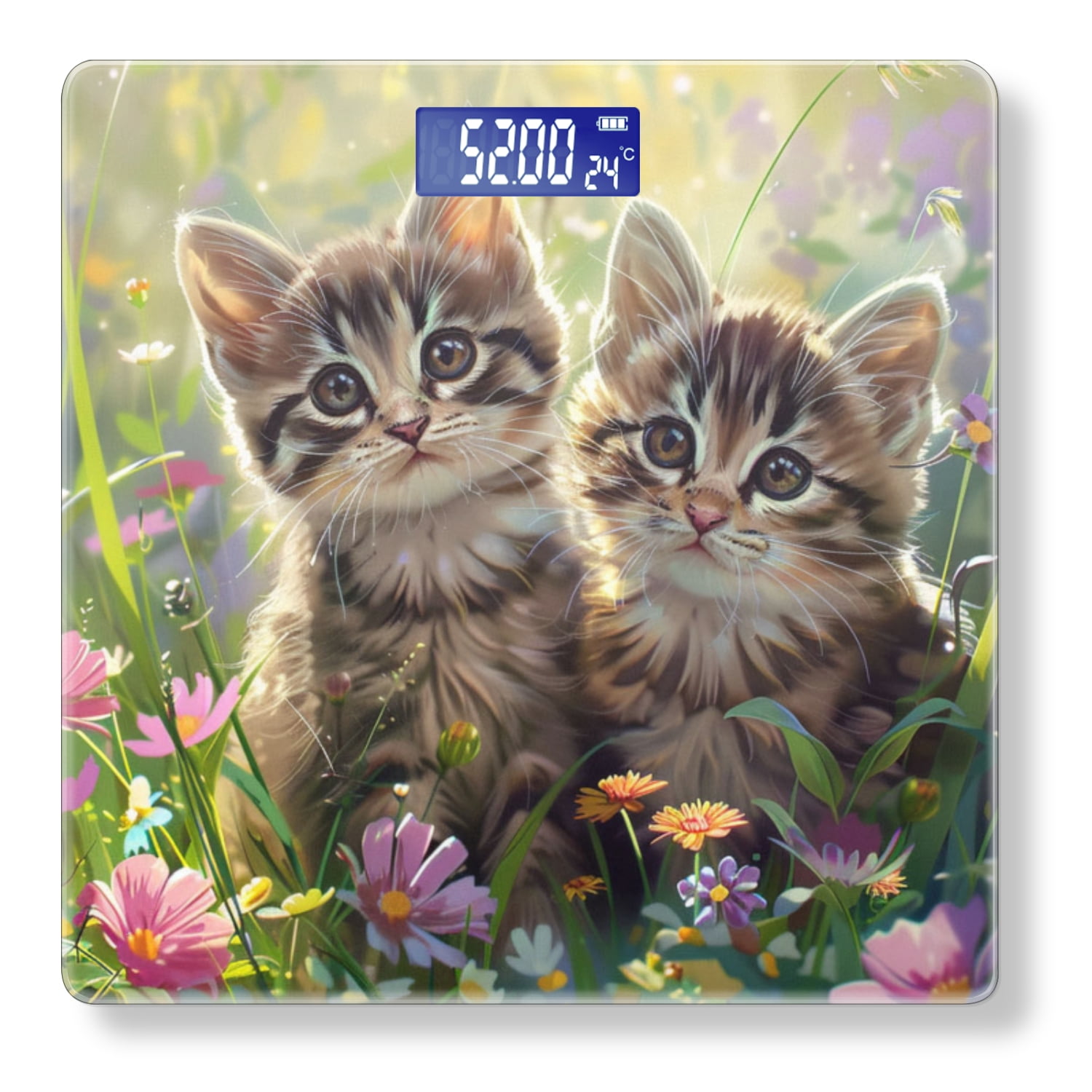 Bathroom Scale, Highly Accurate Digital Body Scale,Precisely Measures Weight up to 400 lbs-Adorable Kittens Sitting In The Grass Surrounded By Colorful Wildflowers
