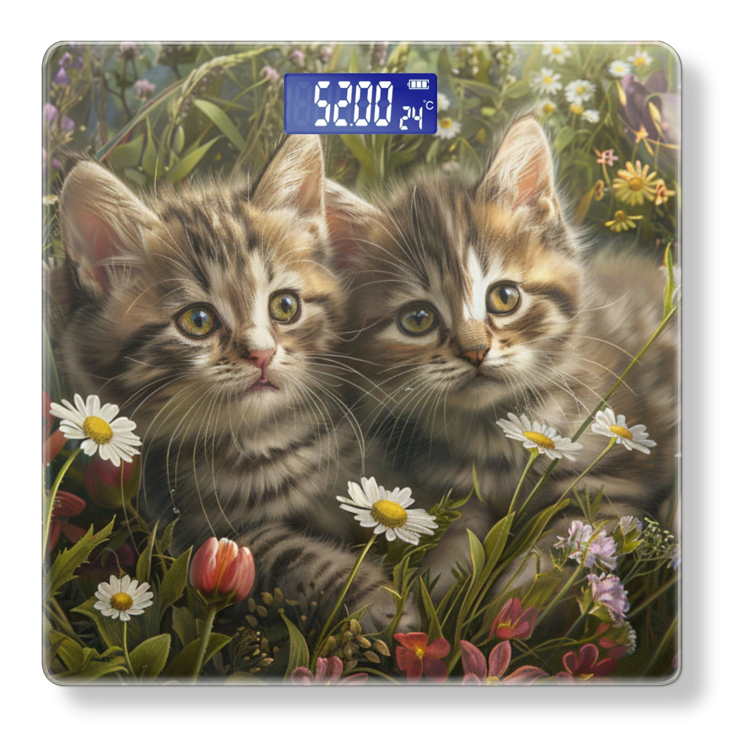 Bathroom Scale, Highly Accurate Digital Body Scale,Precisely Measures Weight up to 400 lbs-Adorable Kittens Sitting In The Middle Of Wildflowers And Daisies