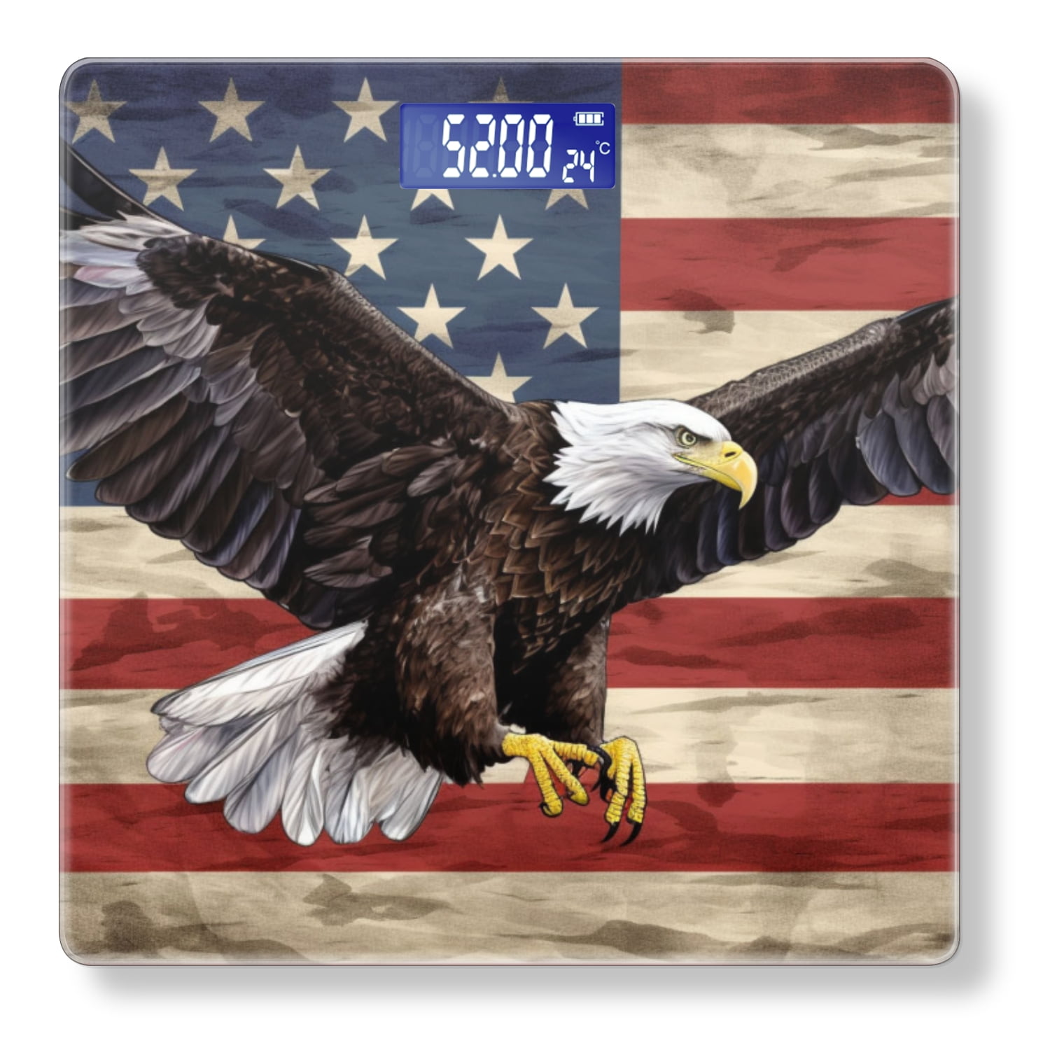 Bathroom Scale, Highly Accurate Digital Body Scale,Precisely Measures Weight up to 400 lbs-Bald Eagle With Spread Wings Flying In Front Of American Flag