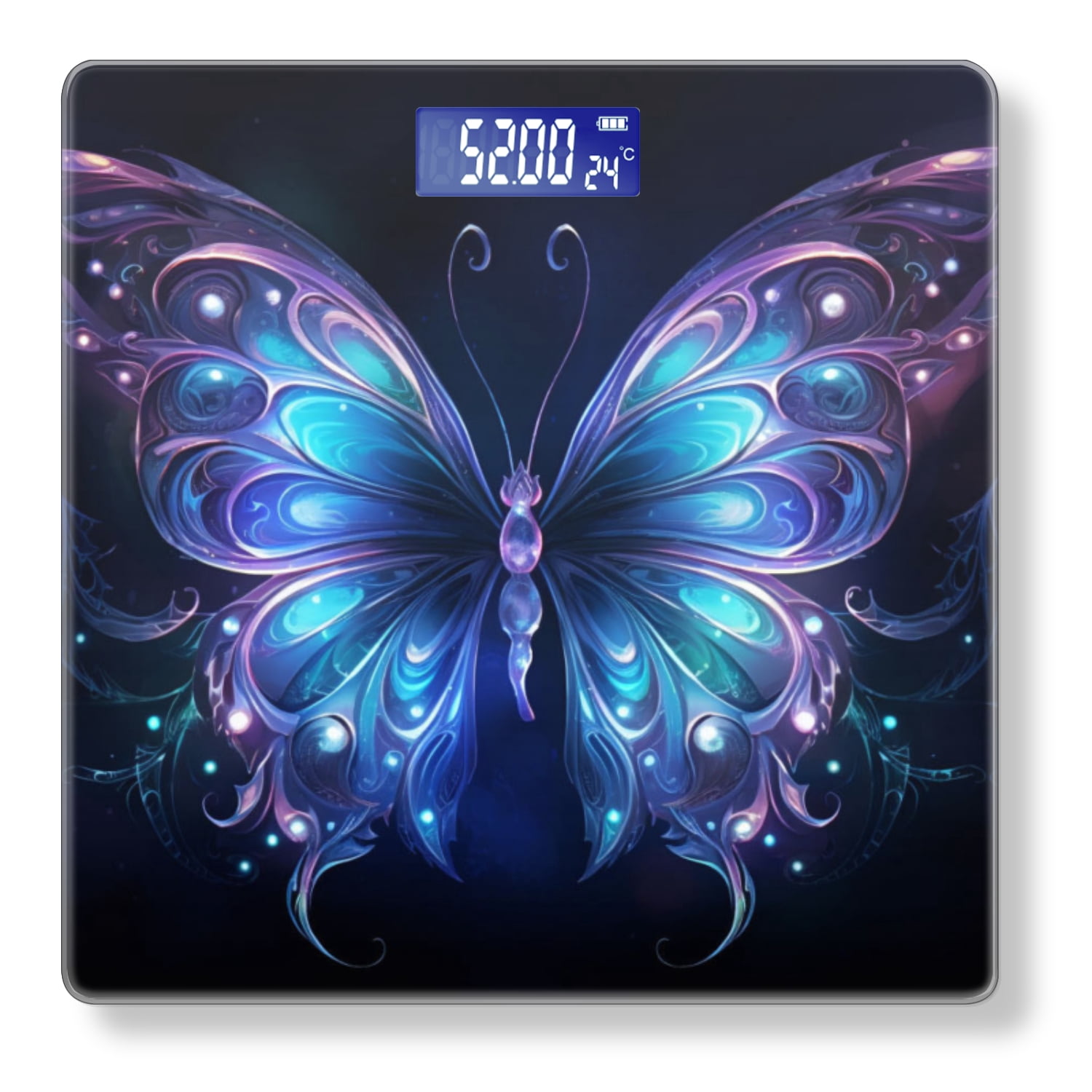 Bathroom Scale, Highly Accurate Digital Body Scale,Precisely Measures Weight up to 400 lbs-Beautiful Glowing Blue And Purple Butterfly With Ornate Wings
