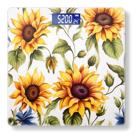 Bathroom Scale, Highly Accurate Digital Body Scale,Precisely Measures Weight up to 400 lbs-Beautiful Sunflower Pattern With Bright Yellow And Green Colors