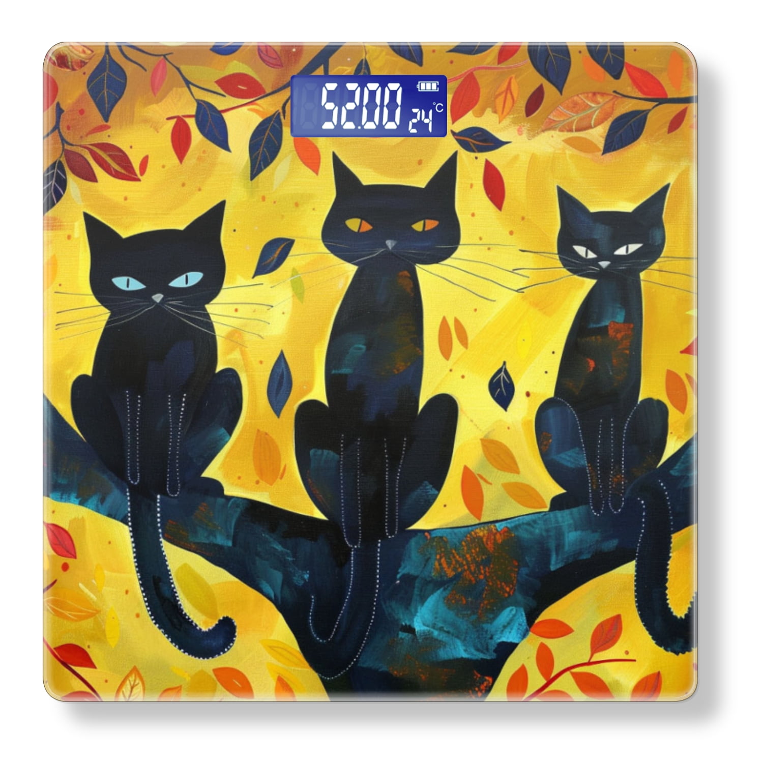 Bathroom Scale, Highly Accurate Digital Body Scale,Precisely Measures Weight up to 400 lbs-Black Cats Sitting On Tree Branches With Leaves In The Background
