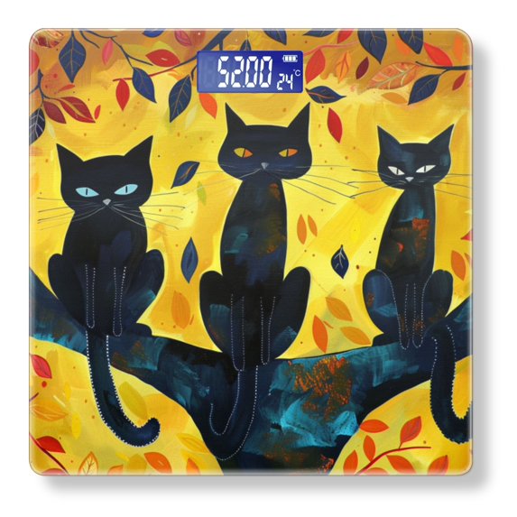Bathroom Scale, Highly Accurate Digital Body Scale,Precisely Measures Weight up to 400 lbs-Black Cats Sitting On Tree Branches With Leaves In The Background