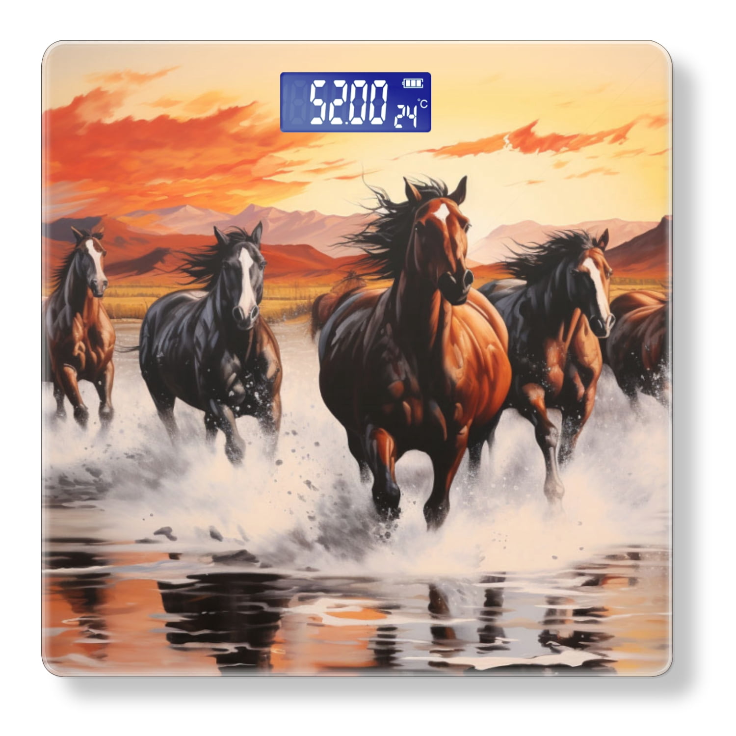 Bathroom Scale, Highly Accurate Digital Body Scale,Precisely Measures Weight up to 400 lbs-Black And Chestnut Horses Running Through The Wate At Sunset
